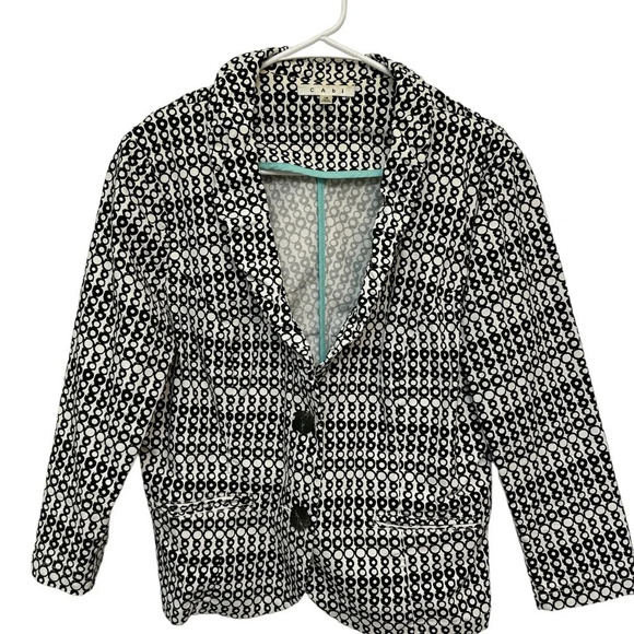 Cabi Du Jour Blazer 3/4 Sleeve Fitted Stretch Cotton Blend Black white pattern - Picture 1 of 8